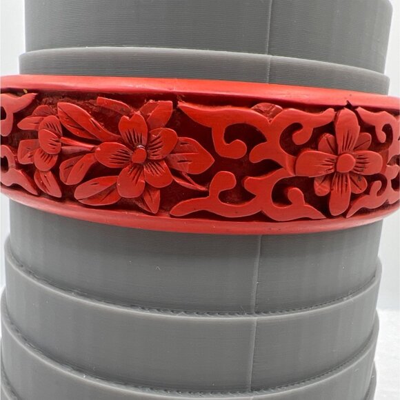 Vintage Bangle Bracelet Red Cinnabar Artisan Hand Carved .5" Wide Size 8 - Picture 2 of 5